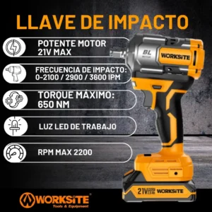 WORKSITE Atornillador de Impacto 21V Brushless